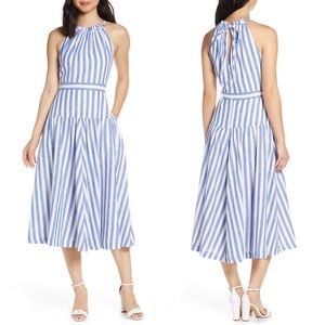 NWT Eliza J Stripe Halter Linen Blend Midi Dress